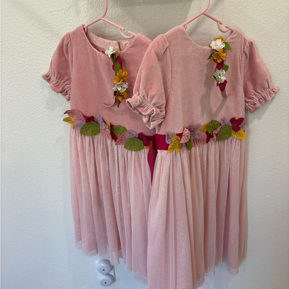 Mini Boden Pink Velvet Dresses with Floral Details